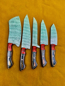 Coffret de 5 couteaux de chef LEGACY BLADES en acier Damas, manche en bois fait main, 67 couches, durable, éco-responsable, tranchant, à lame droite - Product Image 3