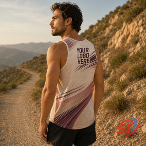 Débardeur de course à pied personnalisé à marque privée, design sur mesure, léger, pour entraînement de marathon, couleur Sand Berry Windline - Product Image 5