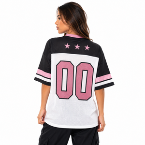Camiseta de Fútbol de Malla con Cuello en V de Alta Calidad, Manga Corta, Ajuste Relajado, Gráfico de Estrella, Detalle de Número, Estilo Urbano Y2K, Venta al por Mayor a Granel - Product Image 2