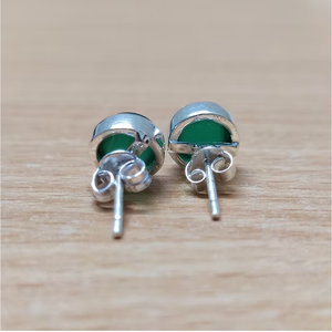 Green <b>Onyx</b> Gemstone Minimalist <b>Earrings</b> 925 Silver Handcrafted Lightweight 2.4g Studs Comfortable Daily Wear Jewelry - Product Image 3
