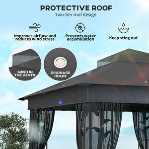 Gazebo da Giardino 3x3m con Doppio Tetto, Protezione UV30+, Ripiani e Zanzariera per Esterni, Prato, Cortile, Terrazza, Villa - Product Image 4