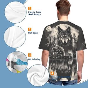 Wolf Pack Moon Reflection Men's Short Sleeve O-Neck T-Shirt Printed <b>Animal</b> <b>Pattern</b> Eco-Friendly Street Style Oversized Fit 100% - Product Image 5