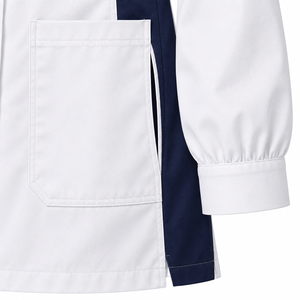 Blouse de laboratoire médicale unisexe douce blanche et marine, uniforme de médecin à boutons-pression, personnalisable, vente en gros, vêtements de travail pour cliniques et établissements de santé, fabricant - Product Image 5