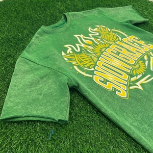T-shirt court vert Snowgrace à manches courtes, col rond, jersey décontracté imprimé, surdimensionné pour homme, 100% coton - Product Image 3