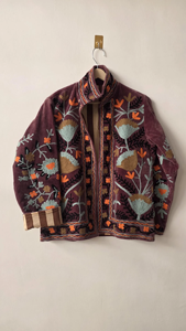 Handmade Women Velvet <b>Quilted</b> Jacket Winter Wear Vintage Suzani Embroidered Maroon Regular Coat Breathable Eco-Friendly Floral - Product Image 4