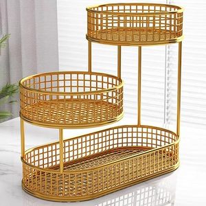 Cesta de Frutas Metálica Ovalada de Tres Niveles, Estante de Almacenamiento Vertical, Moderno Soporte para Alimentos de Cocina, Diseño Apilable - Product Image 3