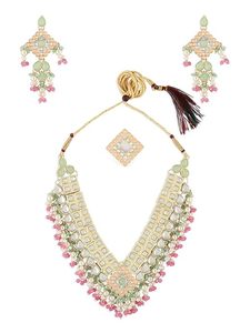 Women's Gold Plated Ethnic Jewelry Set with Imitation Pearl Necklace Earrings <b>Ring</b> for Wedding & Party - Product Image 3