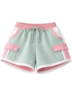 Women Mint Green <b>White</b> Pink Color Block Crop <b>Zip</b> Hoodie Shorts Set Heart Print Cargo Pocket Casual Two Piece Outfit - Product Image 5