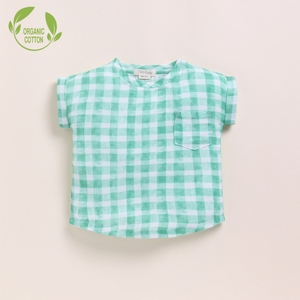 Premium Quality Organic <b>Muslin</b> Oversized Tees Sage Checks Print <b>Baby</b> T-Shirts - Product Image 1