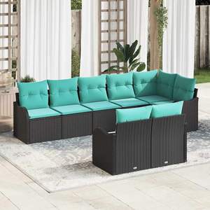 Ensemble de canapés de jardin en polyrotin noir et turquoise, 8 pièces - Product Image 1