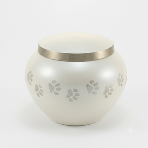White Brass Pet Cremation <b>Urn</b> Engraved Silver Paw Prints Squat Round Memorial Keepsake Ash Jar Funeral <b>Urns</b> for Dogs <b>Cats</b> Bulk - Product Image 2