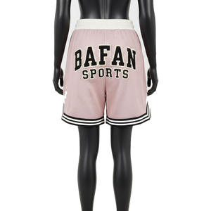 <b>Men</b> Athletic Mesh <b>Shorts</b> 180 GSM Soft Polyester Breathable <b>Pink</b> Contrast Rib Hem Panels Embroidery Logo women's <b>shorts</b> - Product Image 2