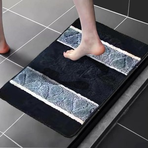Striped Cotton Bath <b>Mat</b> <b>Set</b> 3 Piece Non Slip Rubber Backing Black with Gray Embroidery Classic Style for Home <b>Bathroom</b> - Product Image 2