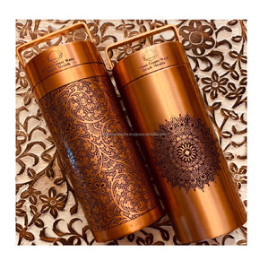 ขวดน้ำทองแดงบริสุทธิ์ขนาด1000มล. พร้อมเครื่องครัวสีขาวเคลือบลายดอกไม้และภาชนะใส่น้ำสำหรับดื่มทุกวัน