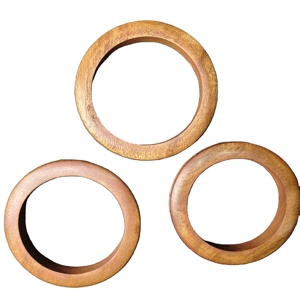 ชุดกำไลไม้หรูหรา 3 ชิ้น พร้อมบล็อกโลหะทองเหลืองรูปทรงสี่เหลี่ยม สไตล์โบฮีเมียน กำไลไม้แบบซ้อนได้ - Product Image 1