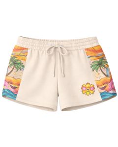 Ensemble crop top et short pour femme, imprimé tropical, manches contrastées, tenue décontractée deux pièces, molleton de coton, vente en gros personnalisée - Product Image 4