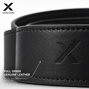 เข็มขัดหนังแท้ X Genuine Full Grain สำหรับผู้ชาย คุณภาพพรีเมียม สีดำ สำหรับใส่กับชุดลำลองหรือชุดทางการ หัวเข็มขัดสี Gunmetal รับผลิตแบบ OEM ODM พร้อมสกรีนโลโก้ตามสั่ง - Product Image 5