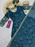 Gaun Panjang Wanita Premium Gaya Etnik India, Sutra Crunchy Jahitan Lengkap, Cepat Kering, Bordir Payet, Termasuk Dupatta, Ukuran Bebas