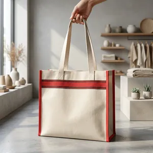 Premium Quality Natural Canvas Carry Bag 16x18x5 Inch Durable Fabric Shopping <b>Tote</b> for Grocery <b>Travel</b> Office Essentials Retail - Product Image 3