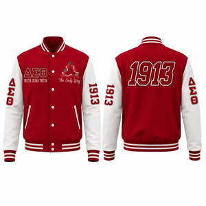 Veste universitaire Delta Sigma Theta, manches rouge et blanc, lettres grecques brodées, impression 1913 au dos, veste de sport pour homme - Product Image 1