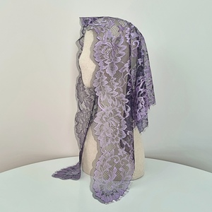 Elegant Romantic Classical Floral <b>Lace</b> Chapel Mass Mantilla Gift Women 110cm French Premium Korean Quality Purple - Product Image 5