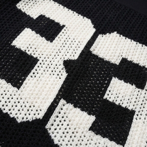 Suéter Negro de Punto con el Número 33 |   Suéter de punto vintage con paneles de malla |   Camiseta de manga larga estilo streetwear oversize |   Fabricante OEM Personalizado - Product Image 4