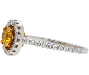 Anillo de Compromiso Clásico para Mujer, Chapado en Plata 925, con Citrino y Halo de Diamantes, Corte Redondo, Piedra Natural, Piedra de Nacimiento de Noviembre - Product Image 4