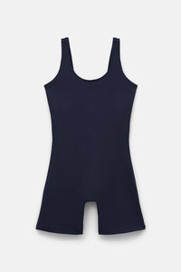 Combinaison de yoga taille haute marine pour femme, bretelles spaghetti, couleur unie, effet ventre plat, longueur intégrale, sans couture, très extensible - Product Image 2