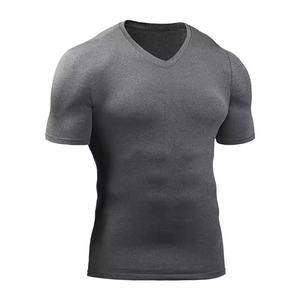 T-shirts personnalisés pour hommes, coupe ajustée, décontractés, respirants, en coton et élasthanne, coupe musculaire, col rond, vierges, vente en gros - Product Image 3