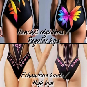 Traje de baño de una pieza para mujer con cuello en V profundo, estampado de mariposas naranjas, pedrería, diseño hueco, cintura alta, de spandex y poliéster - Product Image 6