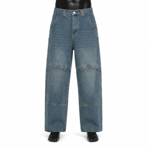 Custom <b>Men's</b> Washed Blue Straight <b>Leg</b> Jeans Wholesale Casual Denim Pants Streetwear Fashion <b>Trousers</b> - Product Image 1