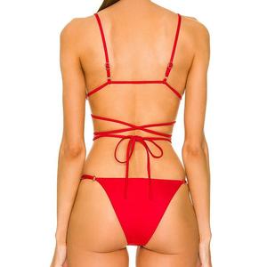 Women's Bikini Set <b>Crossed</b> Halter <b>Top</b> Tie Side Bottoms Solid Color Swimwear Two Piece Stretch Spandex Nylon - Product Image 2