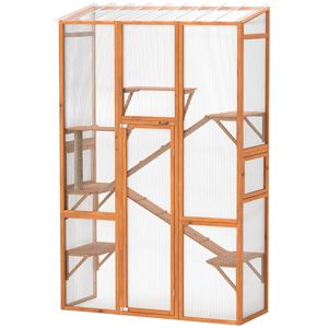 Grande Recinto Esterno in Legno per Gatti con 6 Piattaforme Salto, 2 Rampe, per 2-3 Gattini, per Uso in Giardino, Include Tiragraffi e Albero per Gatti - Product Image 1