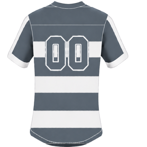 <b>Charcoal</b> Grey White Short Sleeve Rugby Jersey Crew Neck Striped Rugby Shirt Athletic Performance Training Match Team Sportswear - Product Image 2