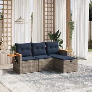 Set Divano da Esterno in Polyrattan Grigio con Cuscini, Design Contemporaneo, Mobili Impermeabili per Giardino - Product Image 3