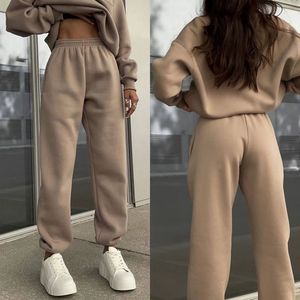 Ensemble de survêtement pour femme, couleur unie, demi-zip, manches longues, coupe ample, sweat-shirt et pantalon décontractés avec poches latérales, vêtements d'automne - Product Image 4