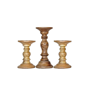 เชิงเทียนไม้ขัดเงาแบบรักษ์โลก สไตล์วินเทจ ชุด 3 ชิ้น ลายแกะสลักคลาสสิก ตกแต่งสำหรับเดือนรอมฎอน สินค้ามาใหม่ - Product Image 1