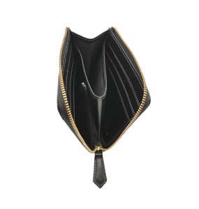 Article populaire : Portefeuille minimaliste unisexe en cuir italien tanné végétal Castello, forme en L, fermeture éclair YKK, court, noir/marron, broderie drapeau - Product Image 5
