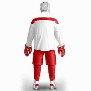 Men's Ice Hockey Jersey Set <b>White</b> Red Sublimated Full Sleeve V-Neck Breathable Quick Dry 100% Polyester Regular Fit Adult Winter - Product Image 6