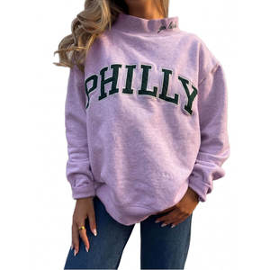 Women's Rust Oversized <b>Mock</b> <b>Neck</b> Sweatshirt Philly Letter Print Cotton Long Sleeve Autumn Streetwear Pullover <b>Top</b> <b>mock</b> <b>neck</b> - Product Image 2