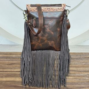 2025 Luxury Trending Designer Floral Tooled Cow Leather Fringe Crossbody <b>Handbag</b> for Women Genuine Leather Vintage Shoulder Bag - Product Image 5