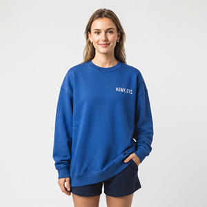 Sudadera de Felpa de Algodón de Alta Calidad para Mujer, Color Azul Sólido, Talla Grande, Manga Larga, Estampado Frontal, Informal, para Invierno - Product Image 1