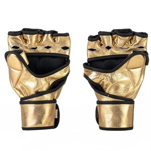 Guantes de MMA Premium Dorados de Cuero Metálico, Guantes Profesionales para Grappling, Sparring, Entrenamiento de Boxeo, Palma Abierta, Muñequera Ajustable - Product Image 2