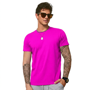 T-shirt décontracté pour homme, bleu, manches courtes, col rond, coupe classique, couleur unie, jersey tricoté en coton - Product Image 2