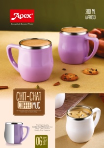 ANAX Chit-Chat Coffee <b>Mug</b> Set 6 Pcs 200 Ml Plastic With Stainless Steel Inner Modern Design Gift <b>Box</b> Included - Product Image 4