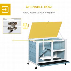 Ruote per vassoi da interno a 2 piani per conigli da interno luce blu rampa porte chiudibili a chiave per piccoli animali Cavie in legno mobili da coniglietto - Product Image 5