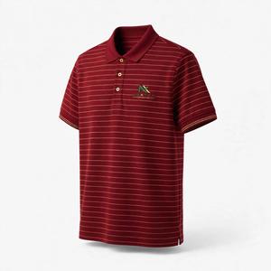 Polo unisexe NEXTEX à fines rayures, bordeaux et or, en coton piqué, à manches courtes et col polo - Product Image 4