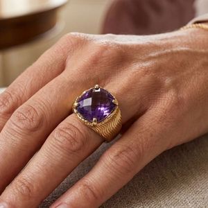 Bague vintage en argent 925 plaqué or avec améthyste, sertie en canal, bijou pour femme, cadeau de mariage ou de fiançailles - Product Image 6