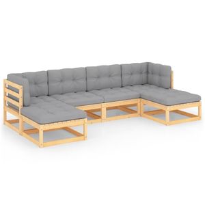 Ensemble de salon de jardin 6 pièces en pin massif gris 100 % polyester – Idéal pour les divertissements en plein air - Product Image 2