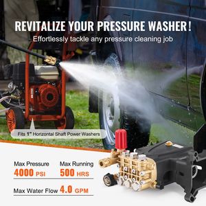 Pompa a pistoni triplex orizzontale di ricambio con albero da 1 pollice per idropulitrici 4000 PSI 4.0GPM - Kit di ricambi per attrezzature di pulizia - Product Image 2